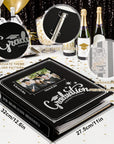 Graduation Scrapbook Kit Photo Album, Linen DIY Memory Scrap Book Grad Picture Album with Stickers Holds 4X6 5X7 8X10 Pictures (30 Sheets / 60 Pages, Black - Window)