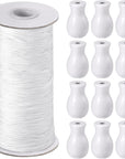 109.36 Yards Roman Blind Cord 1.8 Mm Braided Lift Shade Cord and 12 Pieces Wood Blind Pull Cord Knobs for DIY Roman Blind, Curtain Craft (White)