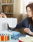 Sewing Thread Set 100 Color 250 Yards Each Spool Polyester Thread Kit with 10 Sewing Needles, 2 Needle Threader, Yarn Scissors, Stripper and Pearl Needle for Hand or Machine Sewing