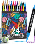 24 Dual Tip Acrylic Paint Markers for Wood, Canvas, Stone - Crafts, DIY Projects