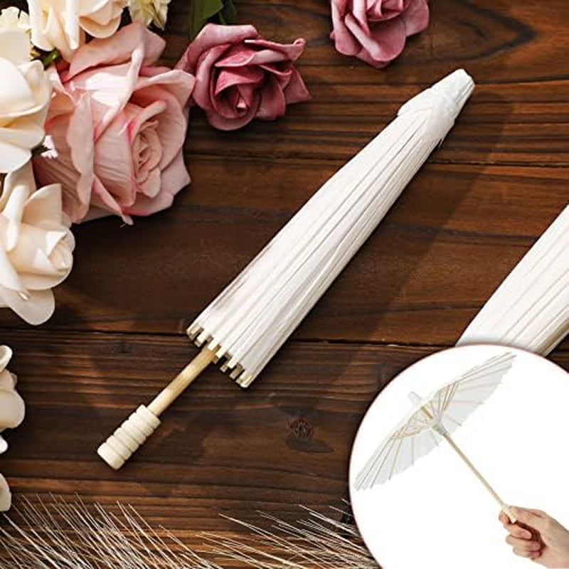 Mini Paper Parasol Umbrellas 11.8 Inch White DIY Plants Umbrellas Paper Painting Umbrellas Crafts Chinese Japanese Parasol for Wedding Bridal Party Decor(12 Pack)