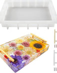 Large Silicone Tray Molds for Resin, 13.5"X9.5" Deep Rectangle Epoxy Tray Molds with 4Pcs Gold & Silver Handles, Resin Table Mold for River Board Table DIY Art Home Decoration