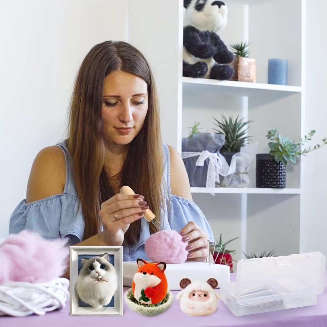 Needle Felting Tools - 134Pcs Felting Kits for Beginners Adults, 3 Sizes 102 Pcs Wool Felting Needles & 3 Wooden Handle for Making Felt Animals Doll Painting Handicraft Gifts