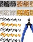 2440 Pcs Crimp Beads for Jewelry Making, 4 Colors Crimp Tube Beads with Crimping Pliers Tweezers Kit for DIY Earring Necklace Bracelet Making