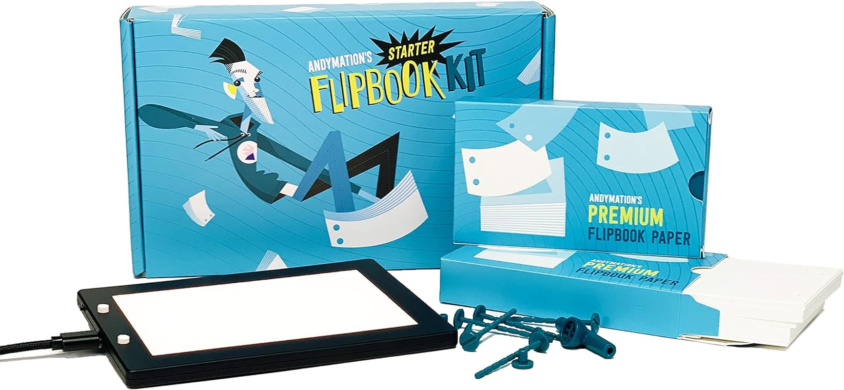 Official 'S Flipbook Starter Kit for Kids & Adults with LED Light Pad for Drawing & Tracing Animation, Premium Pre-Drilled Flip Book Paper, Removable Binding Screws