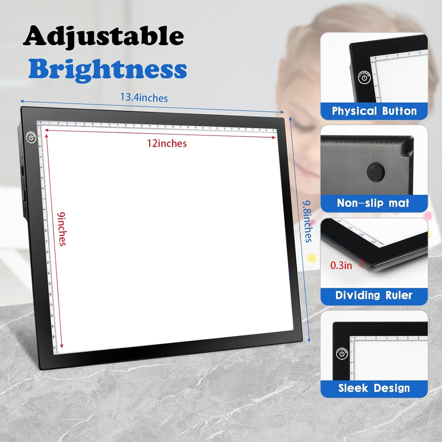 Rechargeable A4 LED Light Tracing Pad, Adjustable Battery Powered Drawing Tablet, Artcraft Portable Light Copy Board for Tattoo Transferring, Diamond Art, Weeding Vinyl