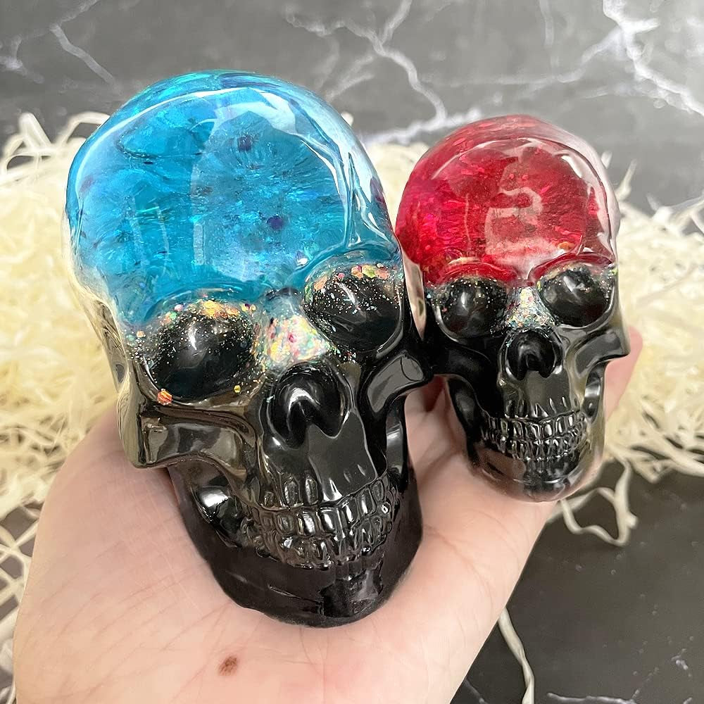 Set of Large + Medium + Small 3D Skull Resin Molds, Flexible Clear Silicone Skull Head Molds, Silicone Molds for Resin, Soap, Clay, Candle Wax Casting, Halloween Home Decoration