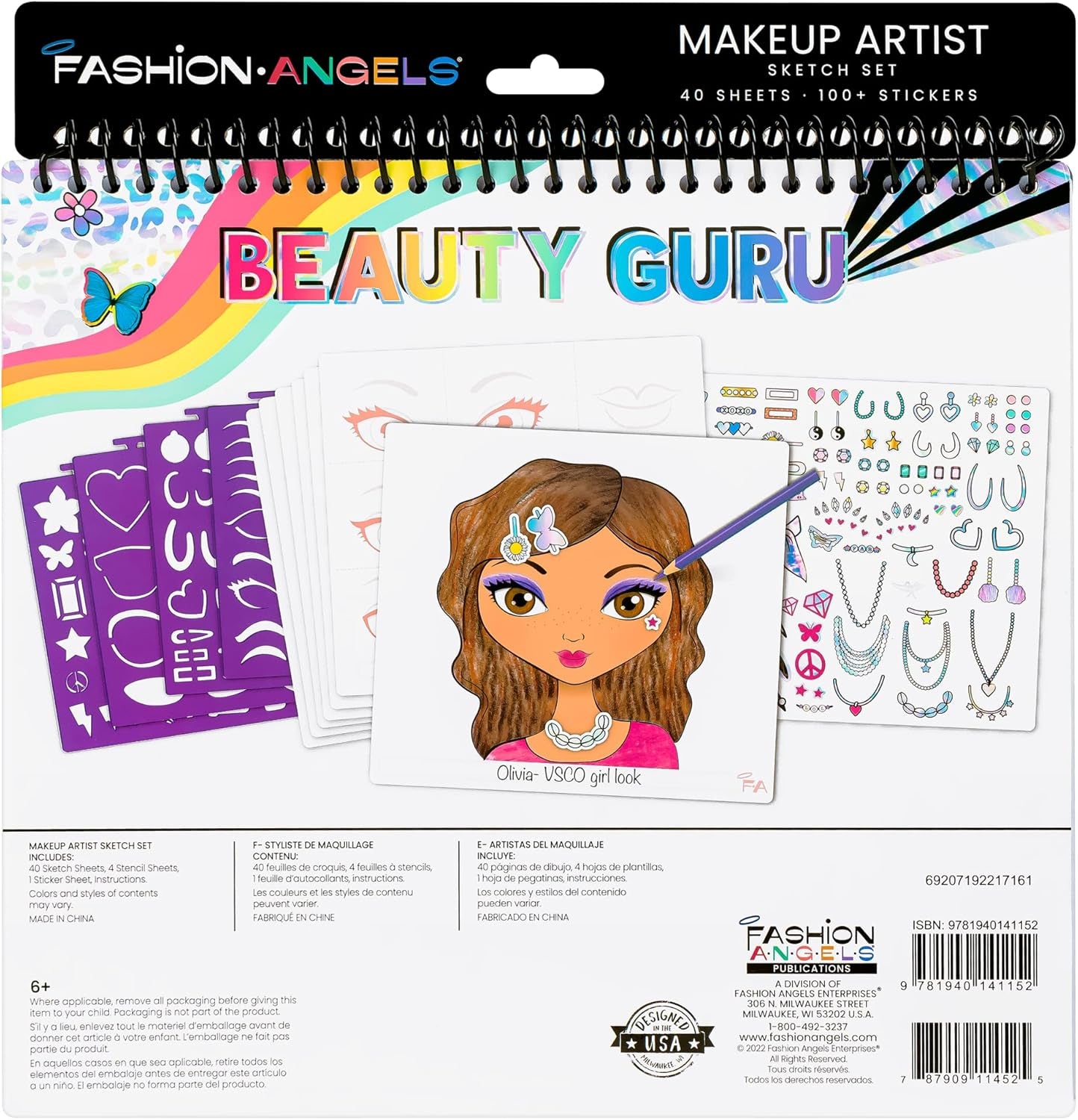 Make-Up & Hair Design Sketch Portfolio (11452) Sketchbook for Beginners, Sketchbook with Stencils and Stickers for Ages 6 and Up