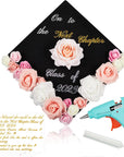 39 Pcs Graduation Cap Decorations Kit Include 29 Faux Flowers Heads Glue Gun 6 Glue Sticks 3 Sheets Glitter Quotes Cap Topper Decoration Kit for Graduation DIY (Cap Not Included)
