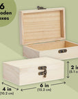 6 Pack Unfinished Wooden Boxes for Crafts with Hinged Lids and Front Clasps, 6X4X2 in for Jewelry, Crafts, Storage