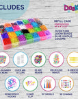 12100+ Rubber Bands Refill Loom Set 11,000+ Loom Bands 42 Colors 600 Clips 200 Beads + 52 ABC Beads 30 Charms 10 Backpack Hooks 10 Tassels 5 Crochet Hooks 5 Hair Clips +ABC & Number Stickers