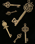 Vintage Skeleton Keys Set, Filigree Steampunk Keys, Antique Bronze Keys Charms Pendants, Different Style