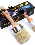 Chalked Paint and Wax Brush for Furniture - Premium Pack of 2, Natural Bristles, Compatible with All Types of Chalk Paints, Stencils & Furniture Wax - Superior Paint Pick-Up & Release, No Shedding
