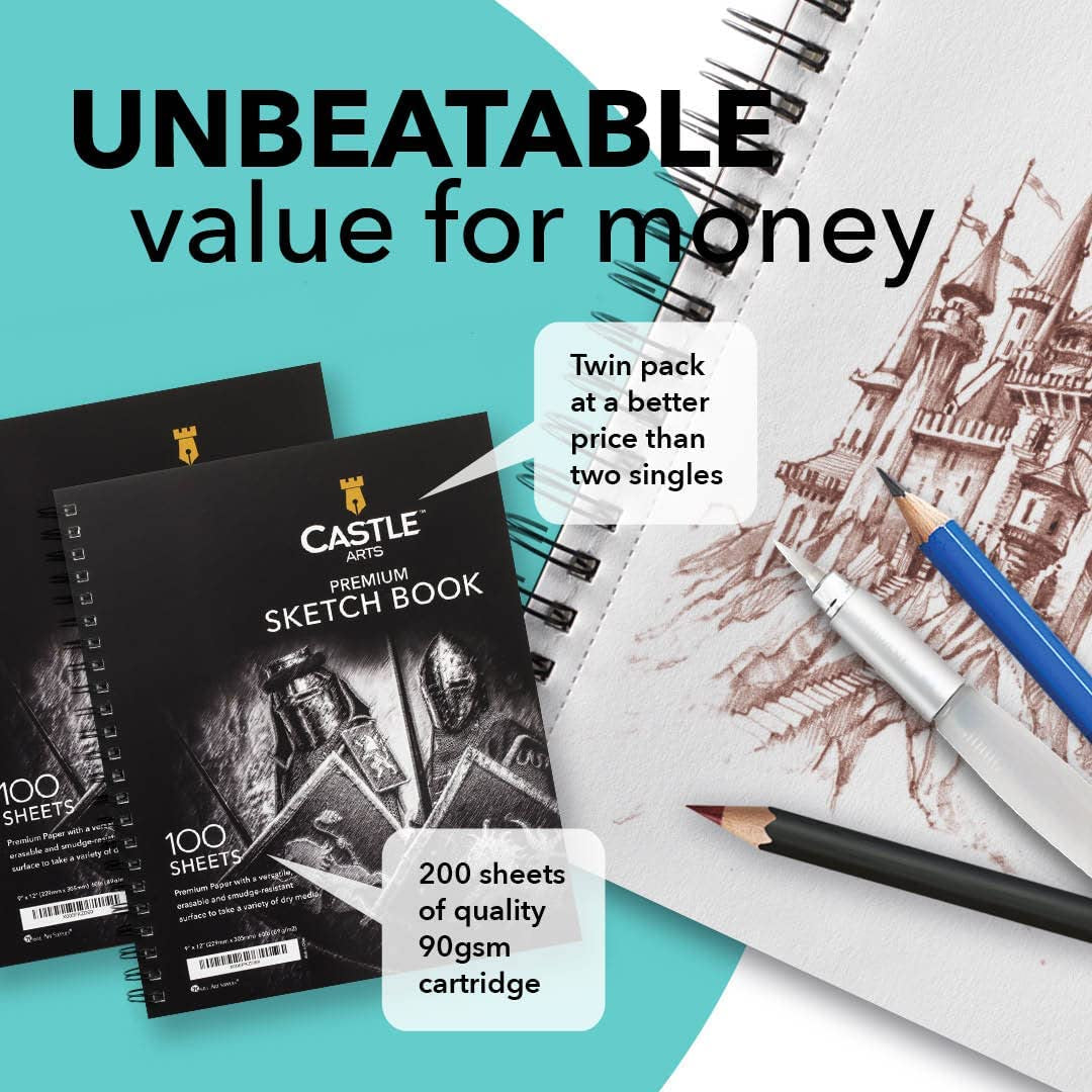 Premium Sketch Book 9In X 12In | Double Sketch Pad Pack | 200 Sheets of Quality 90Gsm Paper | for Adult Artists and Learners | Spiral Bound for Versatility
