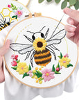 5 Sets Embroidery Kit for Beginners, Art Craft Handy Sewing Set Bees and Flowers Patterns Cross Stitch Starter Kits, DIY Embroidery Kits with Patterns and Instructions Hoops Needles Threads