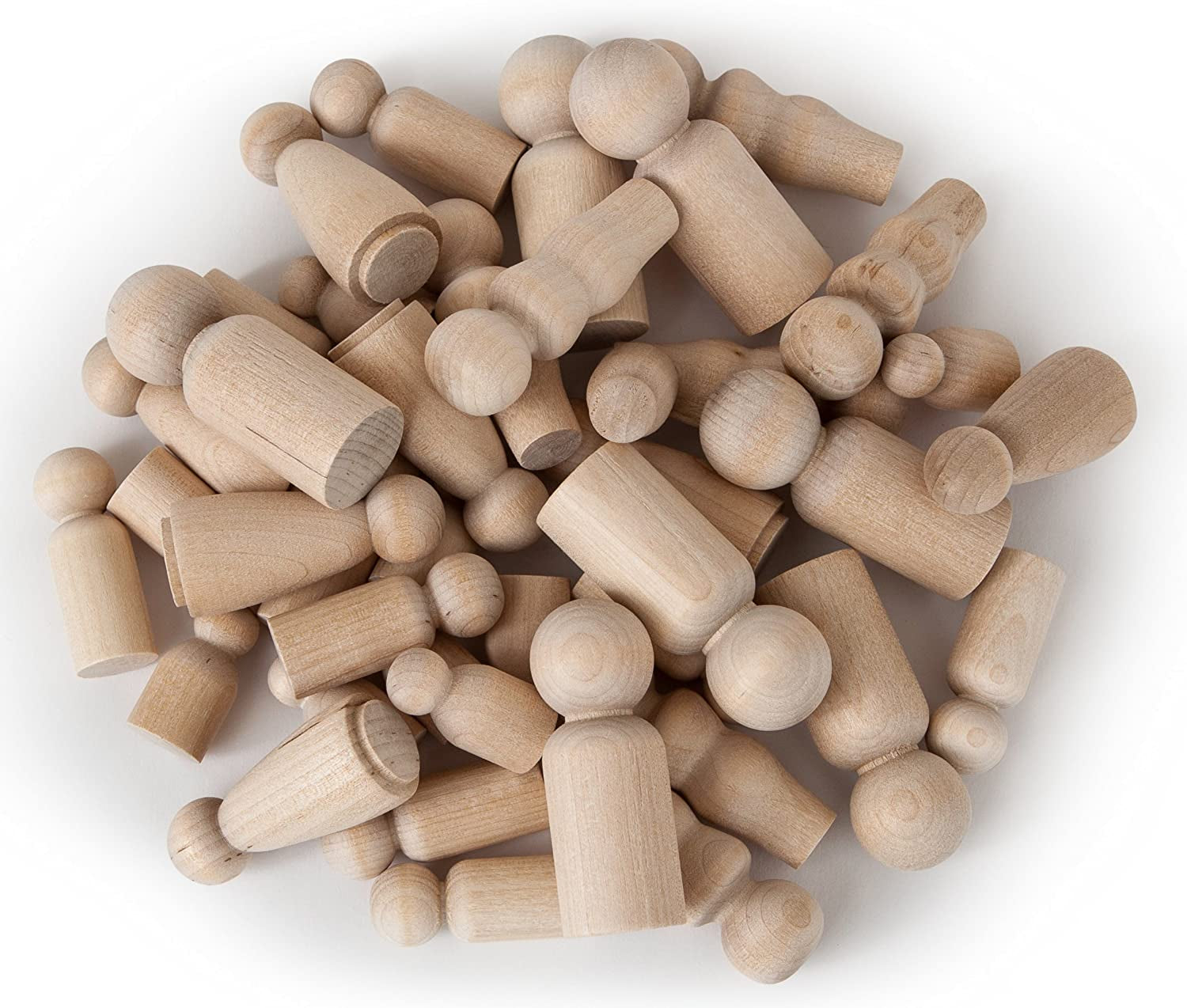 Natural Unfinished Wooden Peg Doll Bodies, Quality People Shapes, Great for Arts and Crafts, Birch and Maple Wood Turnings, Artist Set of 40 in 5 Different Shapes and Sizes