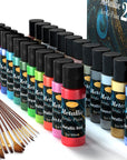 Metallic Acrylic Paint Set of Premium 24 Colors with 12 Brushes,Professional Grade Metallic Paints with Bottles (2Fl Oz 60Ml), Rich Pigments of Non Fading and Toxic Paints for Artist Hobby Painters