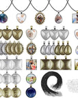 Pendant Trays with Glass Cabochons for Jewelry Making, 90Pcs Pendants Trays Set Including 30Pcs Bezel Pendant Trays Blanks, 30Pcs Glass Cabochons and 30Pcs Necklaces Cords for Necklace Making