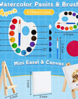 Watercolor Paint Sets Watercolor Paint Party Favors with Canvas Artist Goodie Bags Tote Bags 3 X 3'' Painting Canvas Panel with Mini Wooden Easel Set Painting Brush for Painting Party(24 Set)