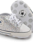 Unisex Baby Boys Girls High Top Sneaker Soft Anti-Slip Sole Newborn Infant First Walkers Canvas Denim Shoes