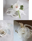 6PCS Pearl Wrist Corsage Bands Bride Elastic Pearl Wristband Corsage DIY Stretch Pearl Wedding Wrist Handmade Corsage Accessories for Wedding Party Bride Bridesmaid