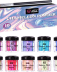 Chameleon Mica Powder, 10 * 5G Color Shifting Mica for Epoxy Resin/Tumbler, Saturated Chrome Pigment for Oil Painting,Slime,Nails