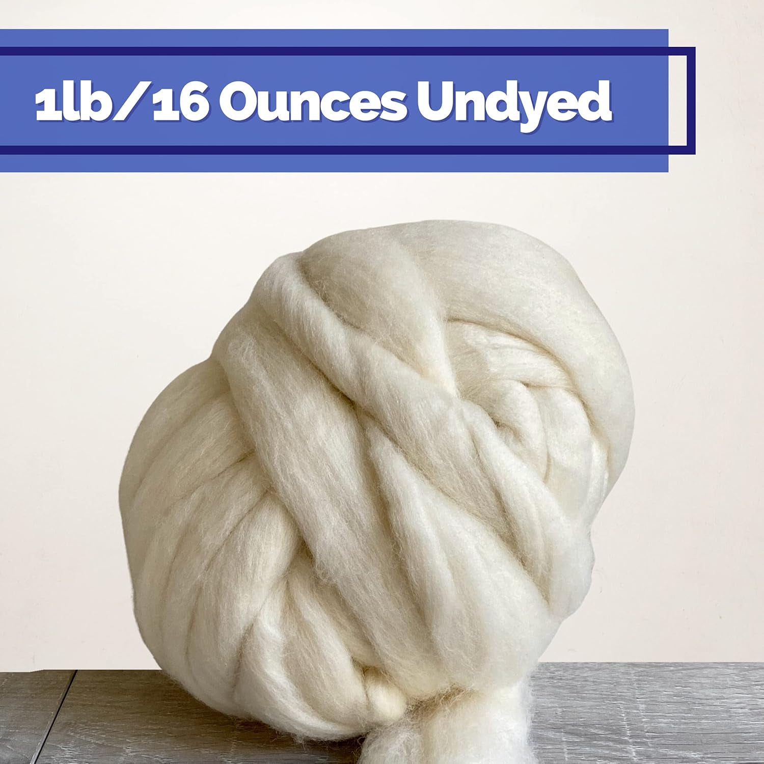 Merino Wool Roving 1 Lb (16 Ounces) for Spinning | Soft Chunky Jumbo Yarn for Arm Knitting Blanket |100% Natural Undyed (Off-White) Wool Yarn, Felting Core, Carded Stuffing