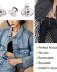 12 Sets Button Pins for Loose Jeans, No Sew and No Tools Instant Replacement Snap Tack Pant Button, Reusable and Adjustable Metal Pants Button Tightener