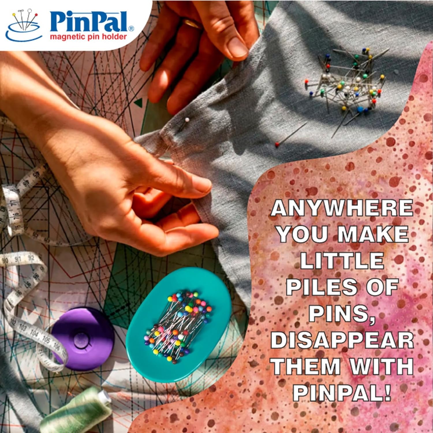 Pinpal Magnetic Pin Holder - Catch, Carry, Organize, Store Your Pins & Sewing Needles - Grab & Sew Pin Magnet for Sewing Pins - Magnetic Pin Dish - Sewing Notions & Supplies, Turquoise