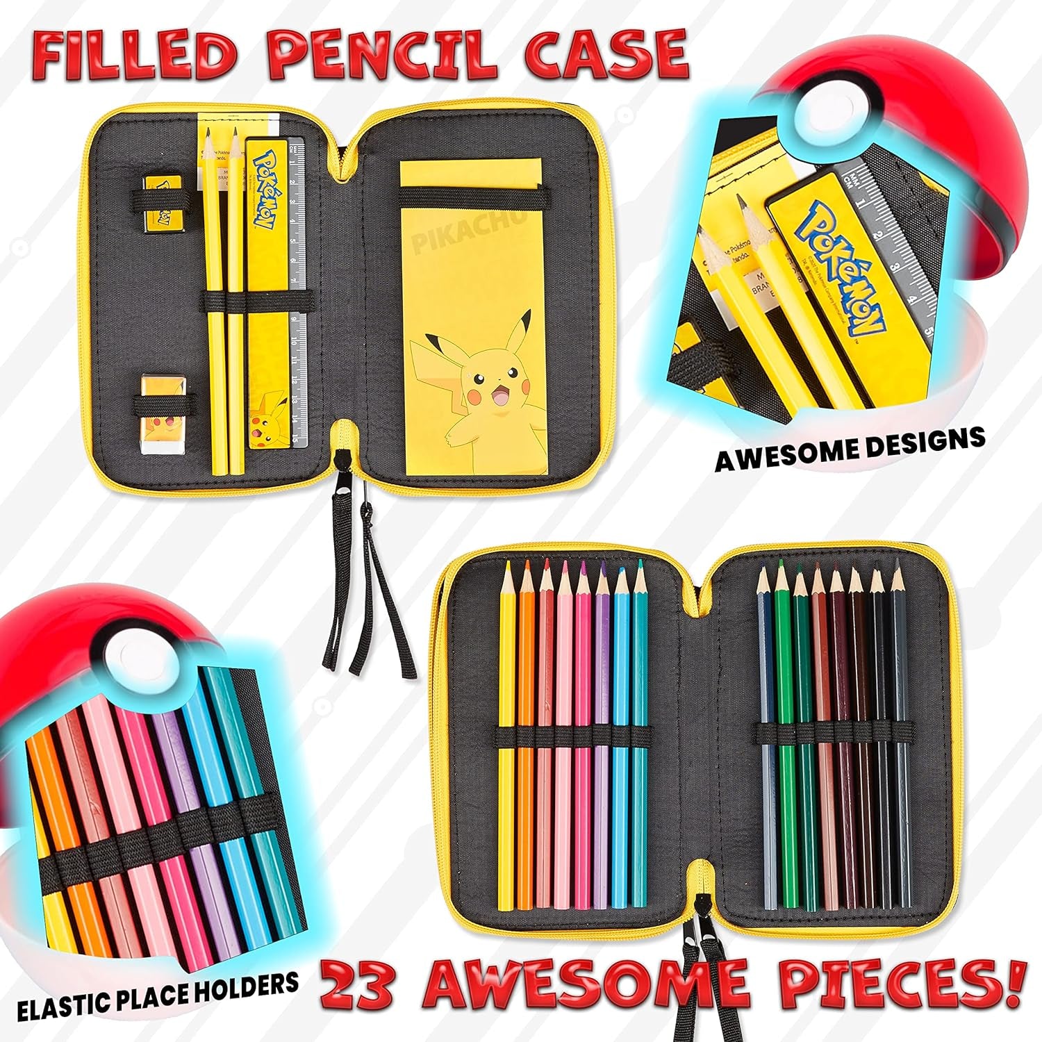 Pencil Case for Boys, Pikachu Filled Pencil Case Stationery Set