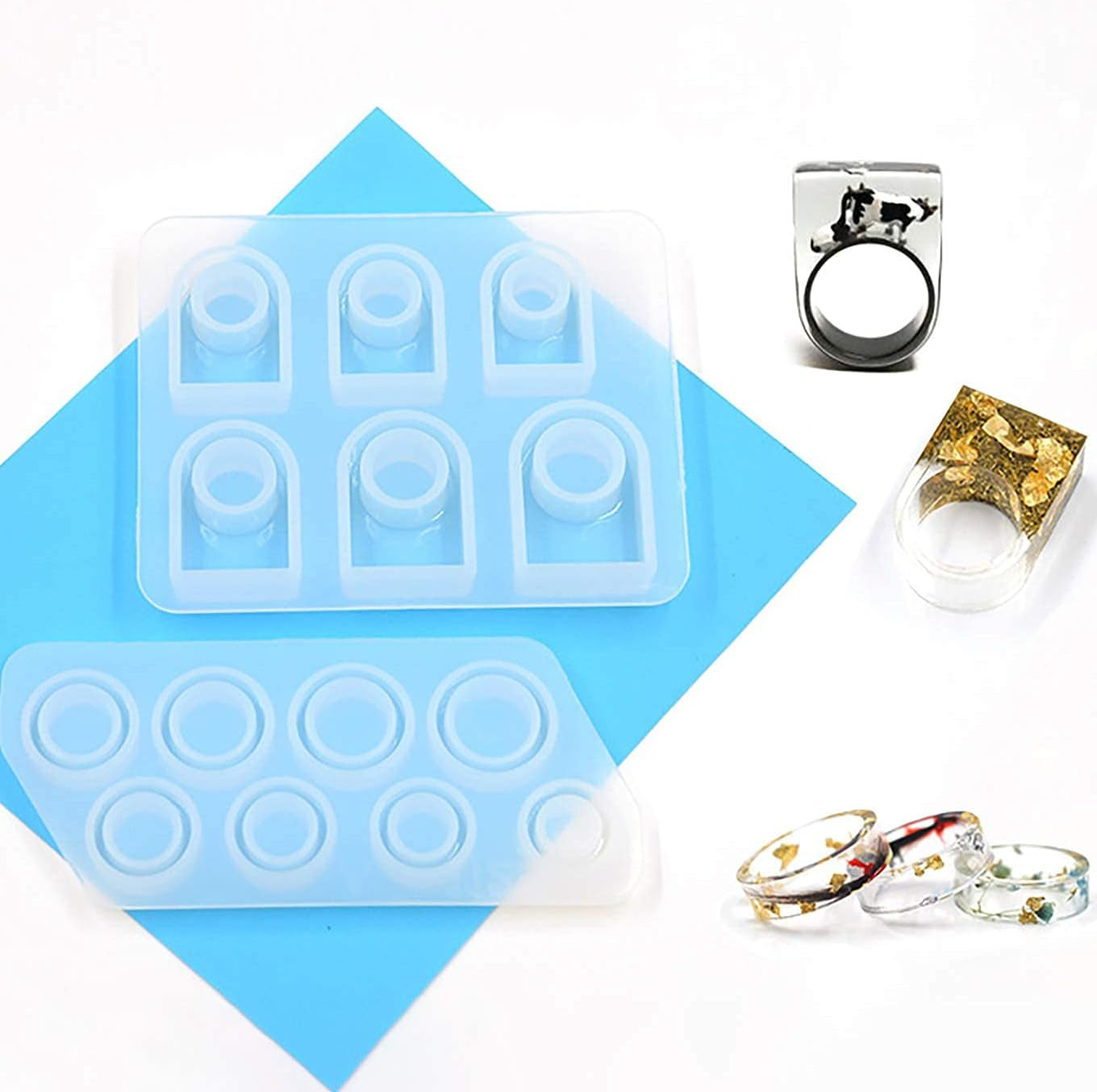 Resin Ring Silicone Mold, 2PCS Resin Casting Mold for Epoxy, Jewelry Mold for DIY Craft Projects, Rings, Necklaces, Earrings, Pendants, Keychains, Multiple Sizes
