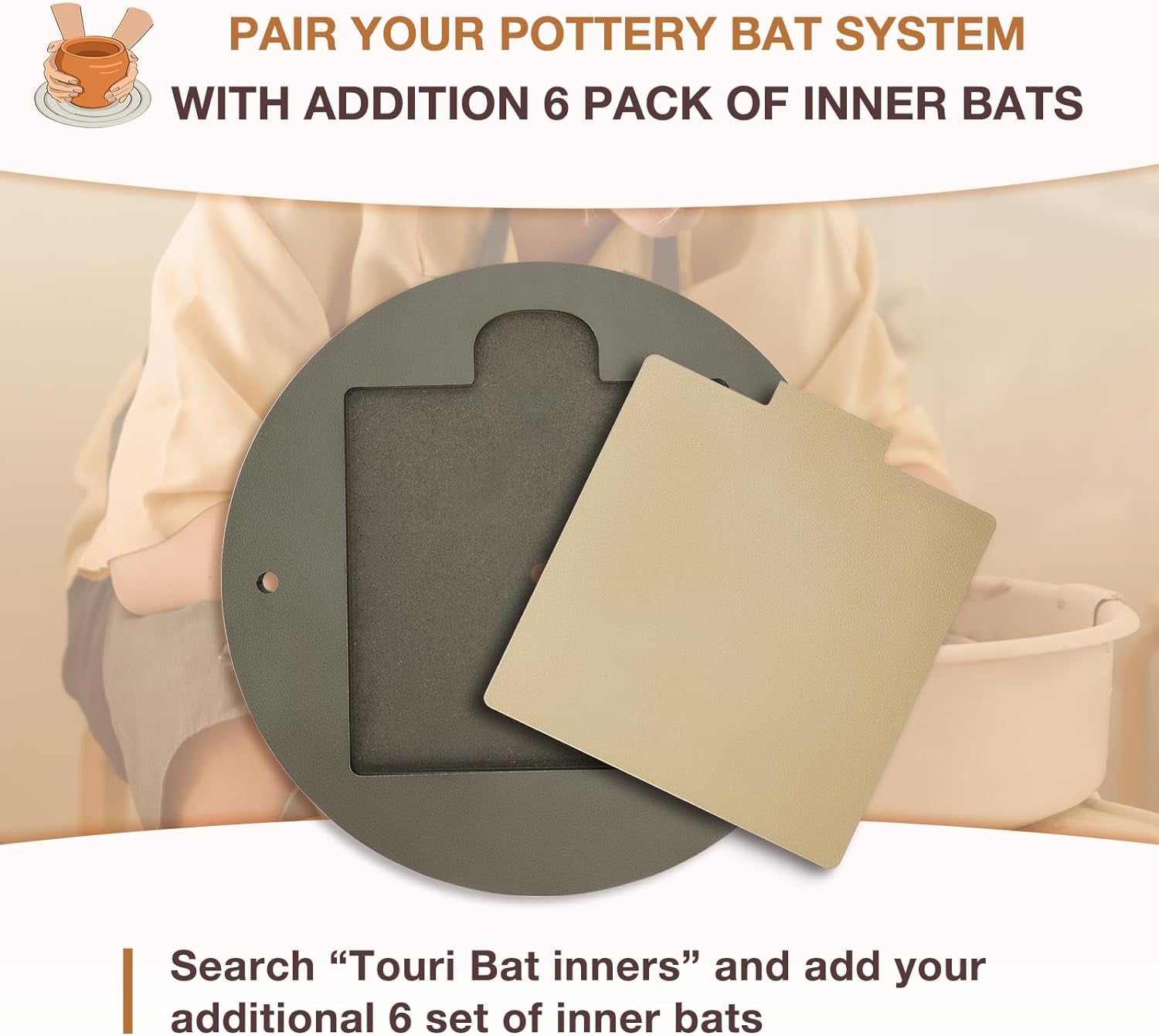 Pottery Bats Tool Set with 12" round Outer Bat and 6 Pack 7" Square Inner Bat for Pottery Wheel & Accessories for Clay Throwing by Potters and Clay Artists