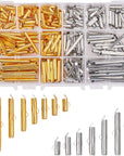 240Pcs Slide on End Clasp Tubes Slider End Caps Crimp End Tube Slider Clasp for Bead Loom Slide Tube End Bar for Multi-Strand Necklace Bracelet Jewelry Making Platinum Golden 10~40Mm