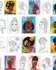 10 Pcs Pre Drawn Canvas for Painting for Adults 8 X 10 Inch Pre Printed Sip and Paint Party Supplies Afro Queen Stretched Outline Canvas Painting Kit for Beginner Artist Diy(Landscape)