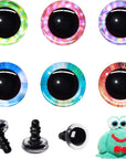 24Pcs 18Mm 3D Glitter Safety Eyes for Crocheting with Washers Crochet Safety Eyes for Amigurumi Tie Dye Laser Gift for Crochet Lovers Halloween Decorations Crochet Accessories