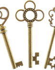 Antique Style Bronze Brass Skeleton Castle Dungeon Pirate Keys for Birthday Party Favors, Mini Treasure Gifts, Medieval Middle Ages Theme (30 Pieces) (Gold)