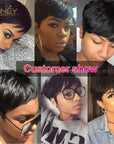 Short Human Hair Wigs Pixie Cut Straight perruque Brazilian Virgin for Black Women Machine Made Wigs With Bangs Cheap Glueless W