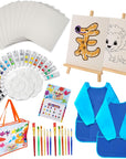 48 Pieces Art Painting Supplies for Toddlers and Kids with 12 Paint Brushes, 10 Painting Canvas, 2 Tabletop Easels, 2 Art Smocks, 18 Acrylic Painting Colors, Paint Palettes, Presents for Kids