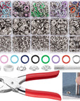 200 Sets Metal Snaps Buttons with Fastener Pliers Press Tool Kit for DIY Crafts Clothes Hats and Sewing (10 Colors,9.5Mm)