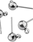 100Pcs Hypoallergenic Earring Posts Stud Earrings Stainless Steel Silver Ball Post with Loops Earring Studs 5Mm Ball Post for Jewelry Earring Making(Sliver, 5Mm)