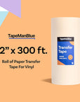 12" X 300' Roll of Paper Transfer Tape for Vinyl, Made in America, Premium-Grade Transfer Paper for Vinyl with Layflat Adhesive for Cricut Vinyl Crafts, Decals, and Letters