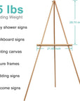 63'' Wooden Easel Stand for Wedding Sign, Picture, Painting Canvas Beech Wood Poster Stand for Display Adjustable Art Easel for Floor