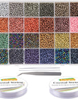 13200Pcs Glass Seed Beads Small Craft Beads Small Beads for DIY Bracelet Necklaces Crafting Jewelry Making Supplies with Two 0.6Mm Clear Bracelet String (3Mm, 550 per Color, 24 Colors)