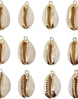 12PCS Golden Natural Shell Pendants Sea Shell Connectors Beach Seashells Cowrie Shell Charms for Jewelry Making