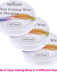 Fishing Wire, 3Pcs Clear Fishing Line Jewelry String Invisible Nylon Thread for Hanging Decorations, Beading and Crafts (3 Sizes, 60 Yards per Roll)