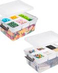 2 Pack 17 QT Plastic Storage Bins with Lids, Art Supply Storage Organizer with Removeable Tray, Clear Storage Box for Craft, Lego, Crayon, Sewing, Bead and Tool, Stackable Craft Organizer