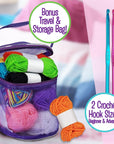 DIY All in One Crochet Knitting Kit for Beginners Starter Arts & Craft Set for Kids Teens Tweens & Adults – How to Learn Make Your Own Yarn Pom Poms – Birthday Gift for Kids Ages 8+