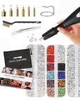 Hotfix Applicator, , Bedazzler Kit with Rhinestones, DIY Wand Setter Tool Kit with 7 Different Tip Sizes, Tweezers, Cleaning Brush, User Manual, and 4400 Rhinestones - Black