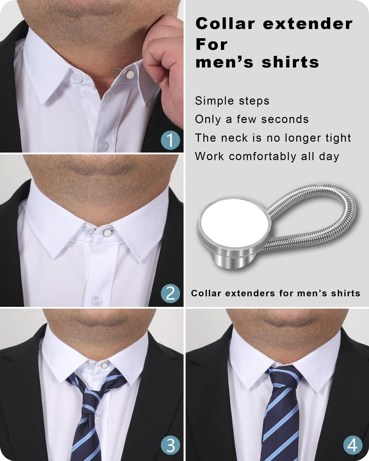 Pants Button Extender Shirt Collar Extenders: 8 Pcs Jeans Waist Silicone Button for Mens and Women - 6 Neck Extenders Dress Shirts