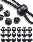 , End Stopper Fastener Slider Toggles Clip 30Pcs Double Hole Spring Plastic Lock End Toggle Clip for Shock Cord, Drawstring, Elastic Cord, Shoelace Locks, Parachute Buckle